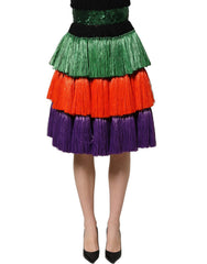 Dolce & Gabbana Multicolor Fringed High Waist Knee Length Skirt - IT36|XXS