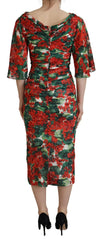 Dolce & Gabbana Multicolor Geranium Silk Sheath Midi Dress - IT38 | XS - Dresses