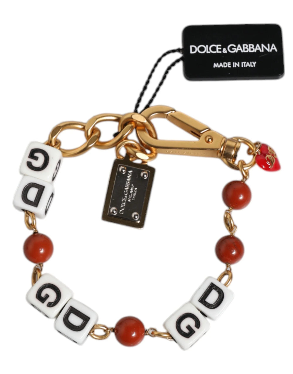 Dolce & Gabbana Multicolor Gold Tone Brass Chain DG Logo Dice Bracelet - Bracelets