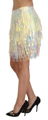 Dolce & Gabbana Multicolor Iridescent Fringed Tulle Skirt - IT46|XL - Skirts