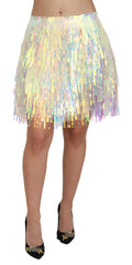 Dolce & Gabbana Multicolor Iridescent Fringed Tulle Skirt - IT46|XL - Skirts