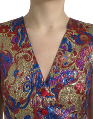 Dolce & Gabbana Multicolor Jacquard Button Waistcoat Vest Top - IT40|S - Vests