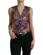 Dolce & Gabbana Multicolor Jacquard Button Waistcoat Vest Top - IT40|S - Vests