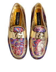Dolce & Gabbana Multicolor Jacquard Gold DG Logo Loafer Shoes - EU39/US6 - Flats