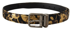 Dolce & Gabbana Multicolor Jacquard Leather Logo Metal Buckle Belt - 90 cm / 36 Inches - Belts
