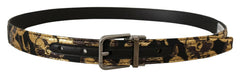 Dolce & Gabbana Multicolor Jacquard Leather Logo Metal Buckle Belt - 90 cm / 36 Inches - Belts