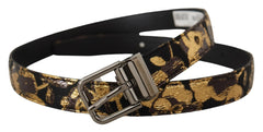 Dolce & Gabbana Multicolor Jacquard Leather Logo Metal Buckle Belt - 90 cm / 36 Inches - Belts