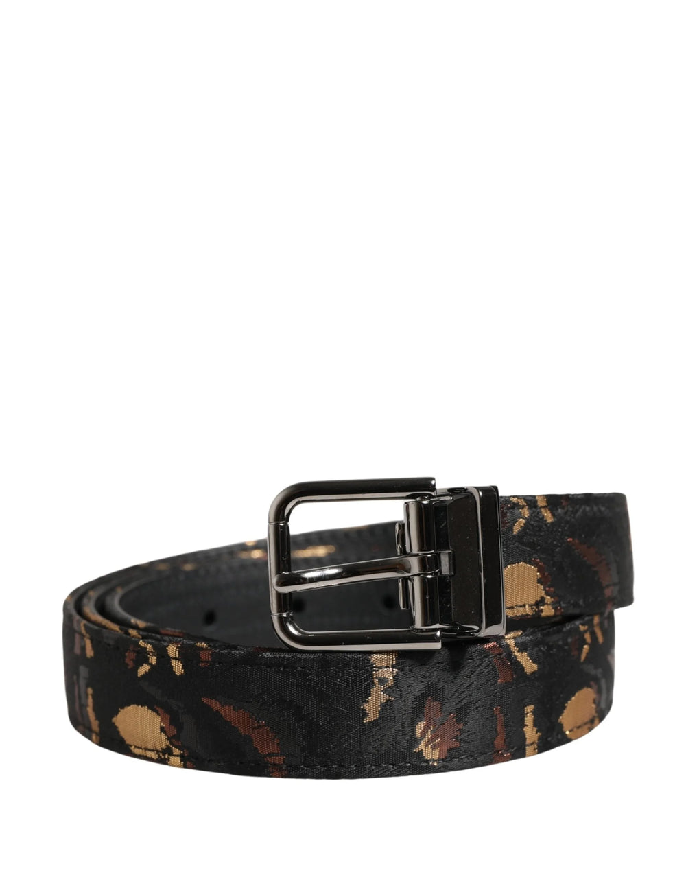 Dolce & Gabbana Multicolor Jacquard Silver Metal Buckle Belt - 95 cm / 38 Inches