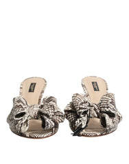 Dolce & Gabbana Multicolor Keira Bow Leather Peep Toe Mules Shoes - Heels