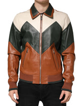 Dolce & Gabbana Multicolor Leather Full Zip men Biker Jacket - IT50 | L