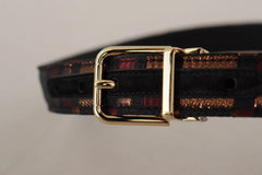 Dolce & Gabbana Multicolor Leather Jacquard Gold Metal Buckle Belt - 75 cm / 29,5 Inches - Belts