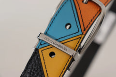 Dolce & Gabbana Multicolor Leather Silver Tone Logo Buckle Belt - 90 cm / 36 Inches - Belts