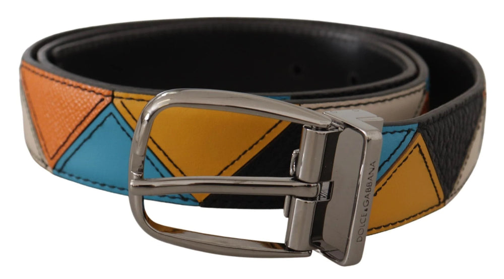 Dolce & Gabbana Multicolor Leather Silver Tone Logo Buckle Belt - 90 cm / 36 Inches - Belts