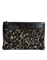 Dolce & Gabbana Multicolor Leopard Jacquard Print Logo Plaque Pouch Bag - Clutch Bags