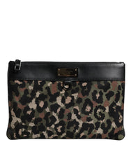 Dolce & Gabbana Multicolor Leopard Jacquard Print Logo Plaque Pouch Bag - Clutch Bags