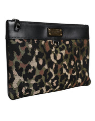 Dolce & Gabbana Multicolor Leopard Jacquard Print Logo Plaque Pouch Bag - Clutch Bags
