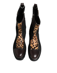 Dolce & Gabbana Multicolor Leopard Mid Calf Boots Shoes - EU44/US11 - Boots