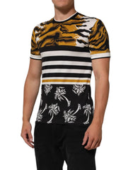 Dolce & Gabbana Multicolor Leopard Palm Leaf Men Crew Neck T-shirt - T-Shirts