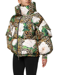 Dolce & Gabbana Multicolor Leopard Rose Puffer Quilted Jacket - IT40|S - Puffer Jackets
