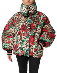 Dolce & Gabbana Multicolor Leopard Rose Puffer Quilted Jacket - IT40|S - Puffer Jackets