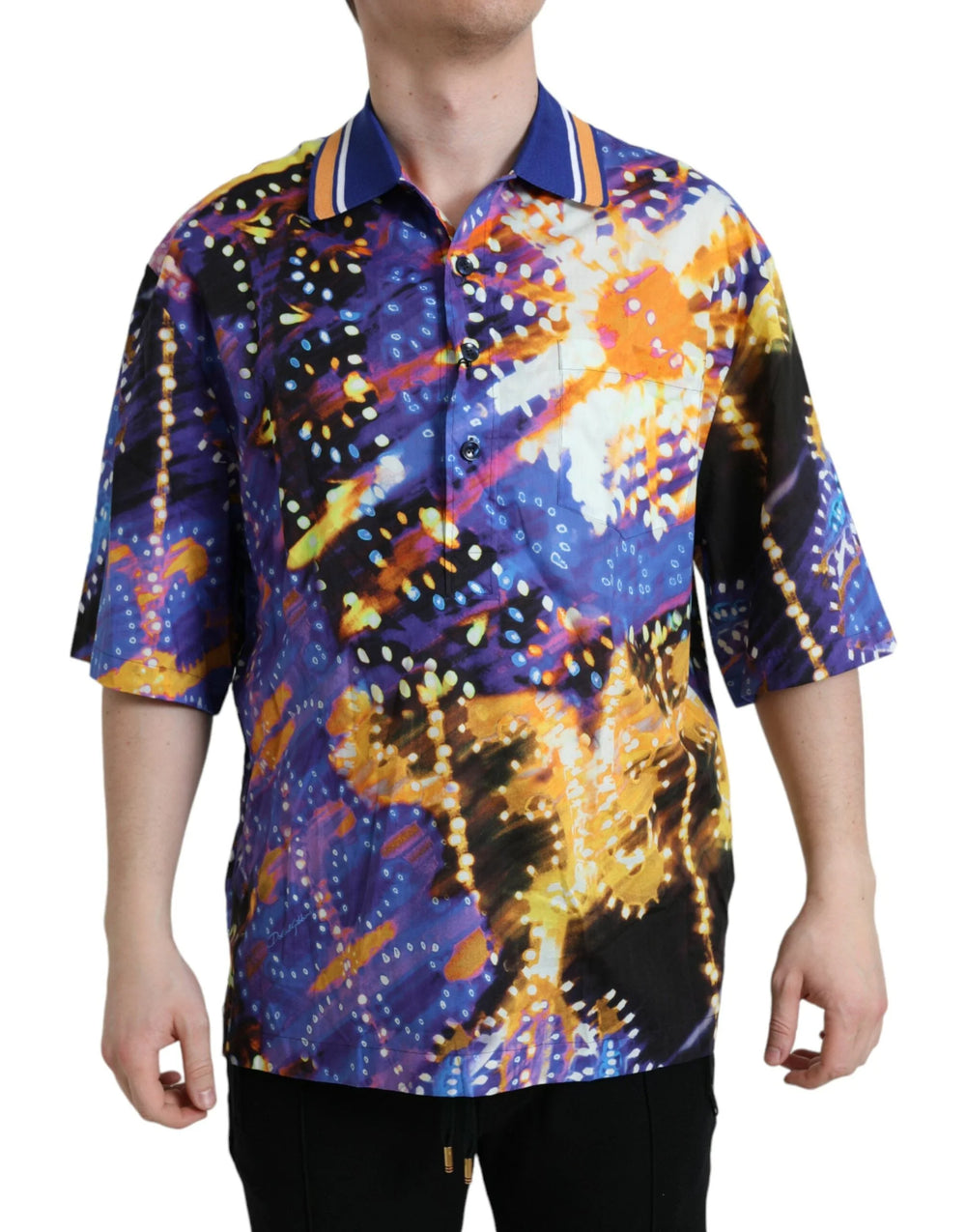 Dolce & Gabbana Multicolor Luminarie Print Cotton Casual Shirt - Polos