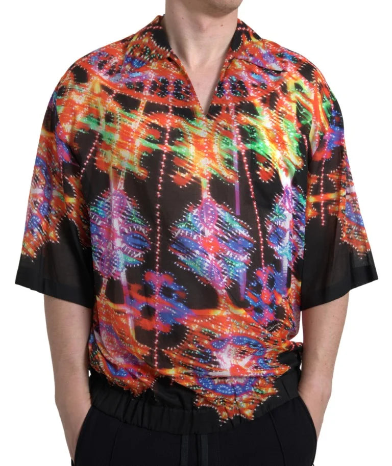 Dolce & Gabbana Multicolor Luminarie Print Men Cotton Shirt - IT39 | S - Polos