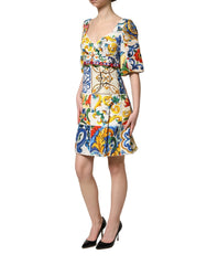 Dolce & Gabbana Multicolor Majolica Print Cotton Mini Dress - IT36|XXS