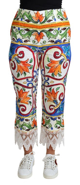 Dolce & Gabbana Multicolor Majolica Print Trouser Cotton Pants - Trousers