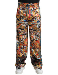 Dolce & Gabbana Multicolor Marble Print Satin Pants - Track Pants