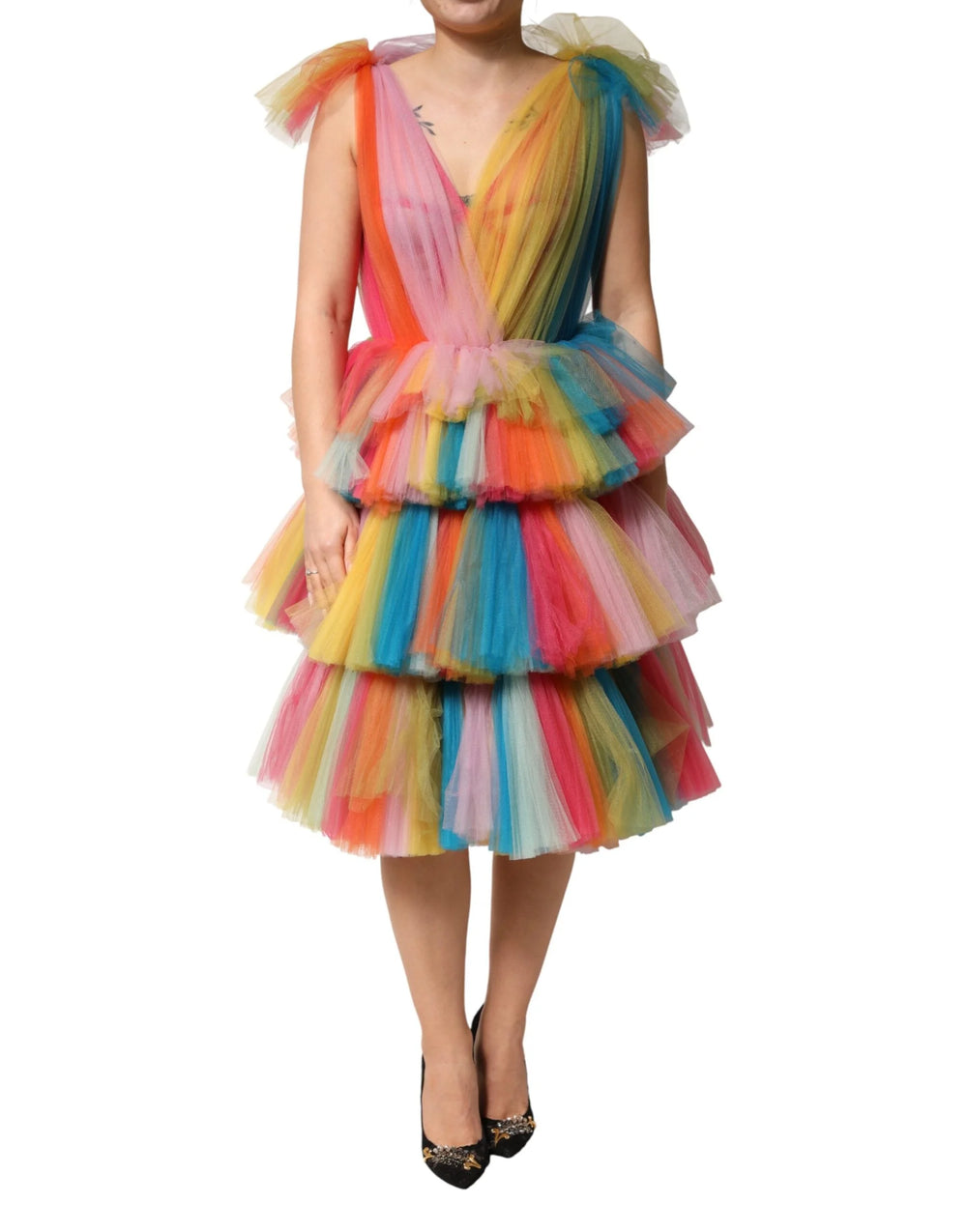 Dolce & Gabbana Multicolor Nylon Tiered Tulle Midi Dress - IT40|S
