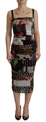 Dolce & Gabbana Multicolor Pachwork Midi Floral Silk Leopard Bodycon Dress - IT40|S - Dresses