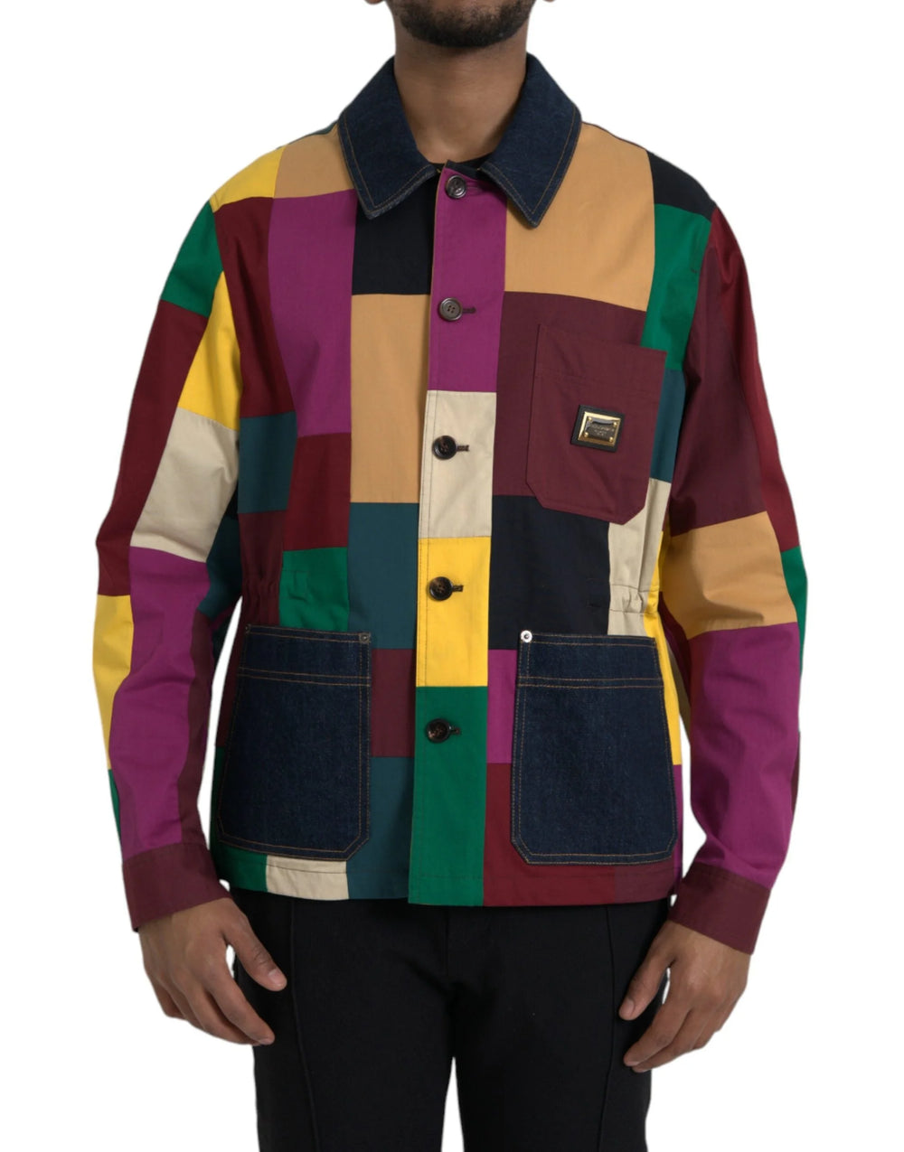 Dolce & Gabbana Multicolor Patchwork Cotton Collared Jacket - IT48 | M - Trucker Jackets