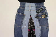 Dolce & Gabbana Multicolor Patchwork DG Fashion Wide Leg Denim Pant - Jeans