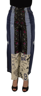 Dolce & Gabbana Multicolor Patchwork DG Fashion Wide Leg Denim Pant - Jeans