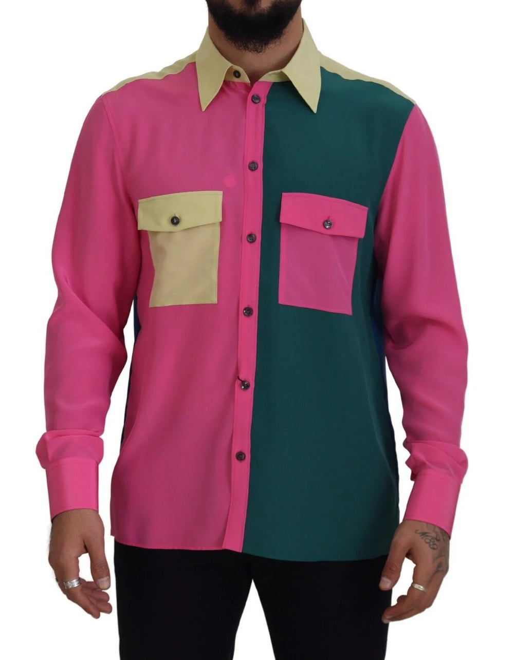 Dolce & Gabbana Multicolor Patchwork Silk Button Down Shirt - IT41 | L - Shirts