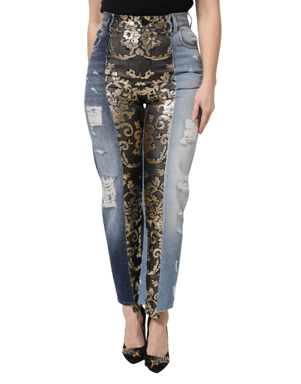 Dolce & Gabbana Multicolor Patchwork Tapered Denim Jeans - IT40|S - Jeans