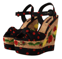 Dolce & Gabbana Multicolor Platform Wedges Sandals Charmeuse Shoes - EU37/US6.5 - Heels