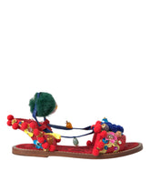 Dolce & Gabbana Multicolor Pom Pom Fur Wrap Sandals Shoes - Sandals