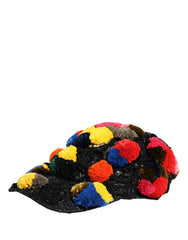 Dolce & Gabbana Mehrfarbiger Hut mit Pompons und Paillettenverzierung – 57 cm|S