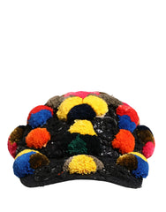 Dolce & Gabbana Multicolor Pom Poms Sequin Embellishment Hat - 57 cm|S - Baseball Caps