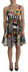 Dolce & Gabbana Multicolor Poplin Floral Mini Flared Dress - IT46|XL - Dresses