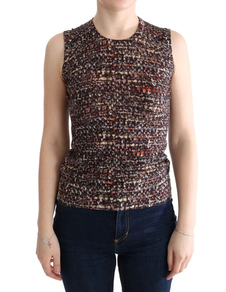 Dolce & Gabbana Multicolor Print Knit Top Wool T-shirt - Tank Tops