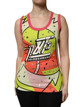 Dolce & Gabbana Multicolor Printed Crystal Embellishment Top - IT40|S - Tank Tops