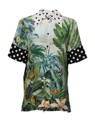 Dolce & Gabbana Multicolor Printed Silk Collared Shirt Top - IT36|XXS - Blouses