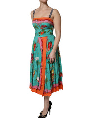 Dolce & Gabbana Multicolor Printed Silk Sleeveless Midi Dress - Dresses