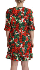 Dolce & Gabbana Multicolor Red Floral Shift Gown Dress - IT44|L - Dresses