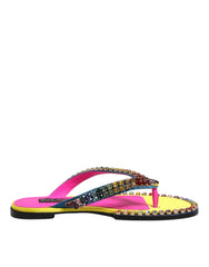 Dolce & Gabbana Multicolor Rhinestone Flip Flop Flat Sandals Shoes - EU42/US11.5 - Sandals