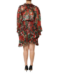 Dolce & Gabbana Multicolor Ruffle Floral Long Sleeves Dress - Dresses