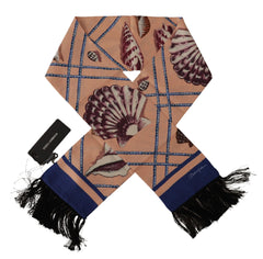 Dolce & Gabbana Multicolor Seashell Patterned DG Logo Shawl Fringe Silk Scarf - Scarves & Shawls