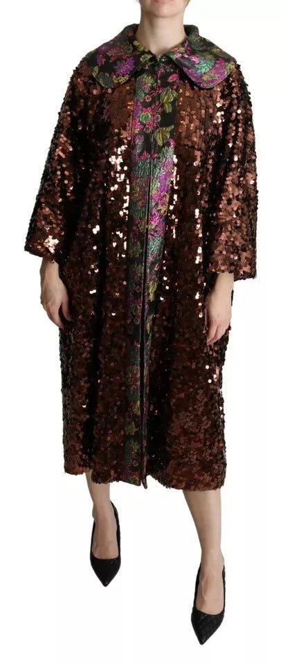 Dolce & Gabbana Multicolor Sequined Long Coat Jaquard Jacket - IT40|S - Overcoats